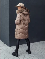 Dámská zimní bunda s prošívanou kožešinou a kapucí LAGOON camel FashionStreet TY4516