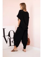 Komplet z viskózy halenka + kalhoty černý