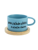 DEN ZAČÍNÁM KÁVOU A KONČÍM VÍNEM - modrý hrníček makronka 200 ml
