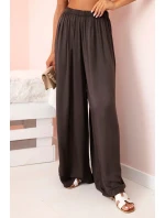 Široké dámské viskózové kalhoty s elastickým pasem hnědá