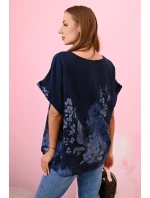 Dámská bavlněná košile s motýly a květinami námořnická modř