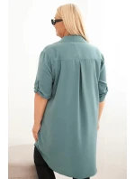 Dámská košilová šaty Plus Size s delším zadním dílem a ohrnovacími rukávy tmavě mátová