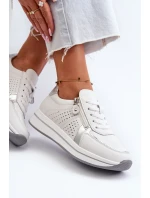 Dámské kožené tenisky na platformě bílé ligustr