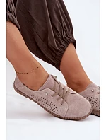 Větrané dámské polobotky z pravé semišové kůže Béžové Feliva