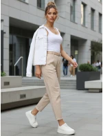Dámské džíny mom fit s vysokým pasem a páskem béžové FashionStreet UY2917