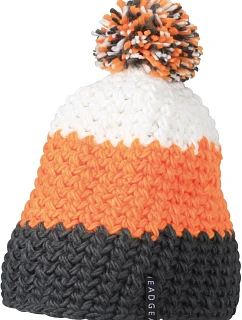 Daiber MB 7940 3-barevná háčkovaná čepice s bambulí 03.7940 carbon/orange/white
