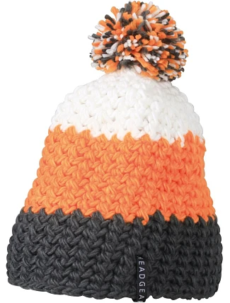 Daiber MB 7940 3-barevná háčkovaná čepice s bambulí 03.7940 carbon/orange/white Daiber MB 7940 3-barevná háčkovaná čepice s bambulí 03.7940 carbon/orange/white