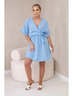 Mušelínové šaty s pasem modrý