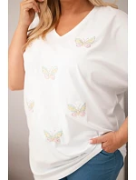 Dámská bavlněná halenka Plus Size s motýlky bílá