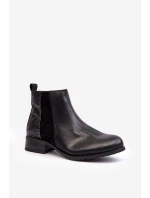 Dámské sbalené boty na plochém podpatku s cvočky černé Messio