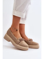 Dámské semišové mokasíny s ozdobou béžové Zazoo 3429/W Dámské semišové mokasíny s ozdobou béžové Zazoo 3429/W