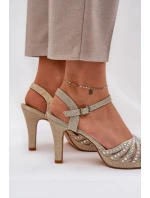 Sandály Na Podpatku Se Zdobením A Leskem D&A MR1038-33 Zlaté