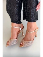 Dámské sandály na podpatku se zdobením šampaňské Peloria