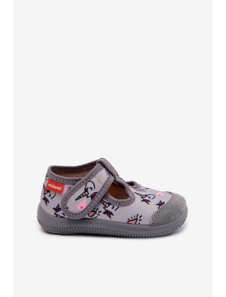 Dětské pantofle Milami elastické na suchý zip jednorožec šedé Ambette