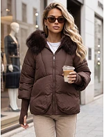 Dámská zimní prošívaná bunda s kožešinou, hnědá, FashionStreet TY5991