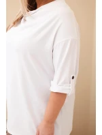 Dámská blůza Plus Size s bavlnou volného střihu s vodním výstřihem bílá