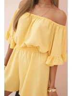 Dámský bavlněný overal bez rukávů s vázáním v pase ecru