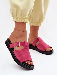 Semišové dámské sandály na platformě se zlatým sponem Fuksie Zemela