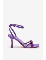 Dámské sandály na podpatku s pásky a kamínky Fialové Chiara