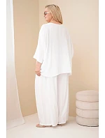 Dámský komplet Plus Size z viskózy se širokými kalhotami a halenkou bílý
