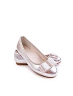 Kožené dětské baleríny s ozdobnou mašlí stříbrne Claril Kožené dětské baleríny s ozdobnou mašlí stříbrne Claril