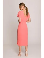 S398 Tužkové šaty s rozparkem na boku - oranžové