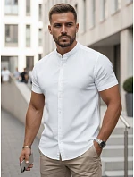 Pánská košile s krátkým rukávem a stojáčkem, bílá, FashionStreet KX1064