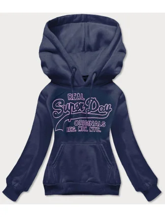 Tmavě modrá krátká dámská mikina s potiskem (26016) Tmavě modrá krátká dámská mikina s potiskem (26016)