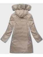 Khaki-béžová dámská oboustranná zimní bunda s kapucí (B8203-11046)