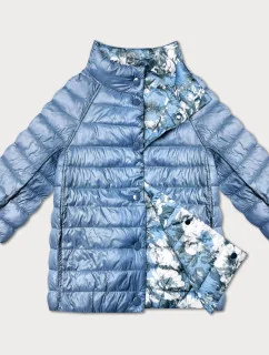 Světle modrá oboustranná květovaná dámská bunda se 3/4 rukávy Minority (M23-7009-50)
