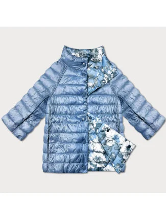 Světle modrá oboustranná květovaná dámská bunda se 3/4 rukávy Minority (M23-7009-50)