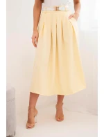 Dámská viskózová sukně s páskem a záhyby žlutá