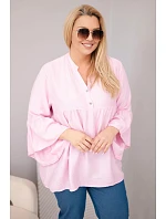 Dámská viskózová halenka Plus Size s volánovým rukávem a výstřihem do V cukrově růžová Dámská viskózová halenka Plus Size s volánovým rukávem a výstřihem do V cukrově růžová