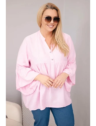 Dámská viskózová halenka Plus Size s volánovým rukávem a výstřihem do V cukrově růžová Dámská viskózová halenka Plus Size s volánovým rukávem a výstřihem do V cukrově růžová