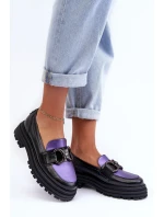 Dámské Loafersy Kožené na Plochém Podpatku Černá-Fialová Elkiza Dámské Loafersy Kožené na Plochém Podpatku Černá-Fialová Elkiza
