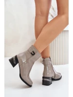 Lakované Boty Na Podpatku Zateplené MR880-093 Šedé Lakované Boty Na Podpatku Zateplené MR880-093 Šedé