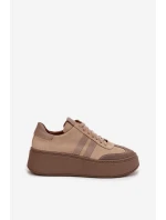 Kožené semišové dámské tenisky na platformě Zazoo 3775 béžové Kožené semišové dámské tenisky na platformě Zazoo 3775 béžové