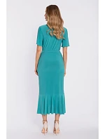 M912 Zavinovací midi šaty s volánem a řasením - tyrkysové