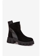 Dámské zateplené kotníkové boty z přírodního semiše D&A – černé