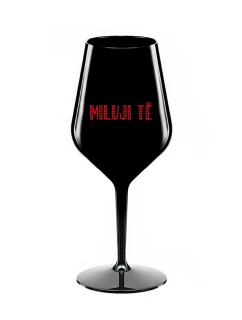 MILUJI TĚ - černá nerozbitná sklenice na víno 470 ml