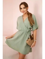 Mušelínové šaty s pasem světle khaki