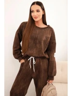 Dámská oversize souprava z viskózy s efektem vyblednutí hnědá