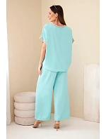 Komplet z viskózy se zlatým lemováním mátový