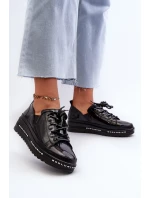 Šněrovací dámské polobotky na platformě z přírodní kůže S.Barski LR620 Černé Šněrovací dámské polobotky na platformě z přírodní kůže S.Barski LR620 Černé