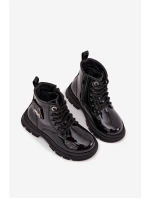 Zateplené dětské boty na zip lakované černé Alverina