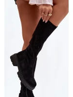 Dámské kozačky z eko semiše černé Oceana