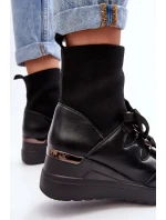 Dámské kotníkové boty na klínku s ponožkou černá Heladina