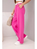 Dámské bavlněné kalhoty se širokými nohavicemi a pásem růžové