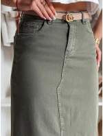 Džínová maxi sukně s rozparkem MIDIWAY zelená FashionStreet CY0489 Džínová maxi sukně s rozparkem MIDIWAY zelená FashionStreet CY0489