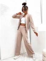Světle béžový dámský komplet - mikina bomberka a široké kalhoty (82105) Světle béžový dámský komplet - mikina bomberka a široké kalhoty (82105)